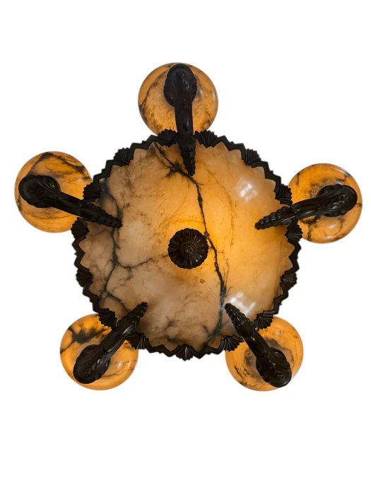 French Art Deco Alabaster Chandelier, 1930s